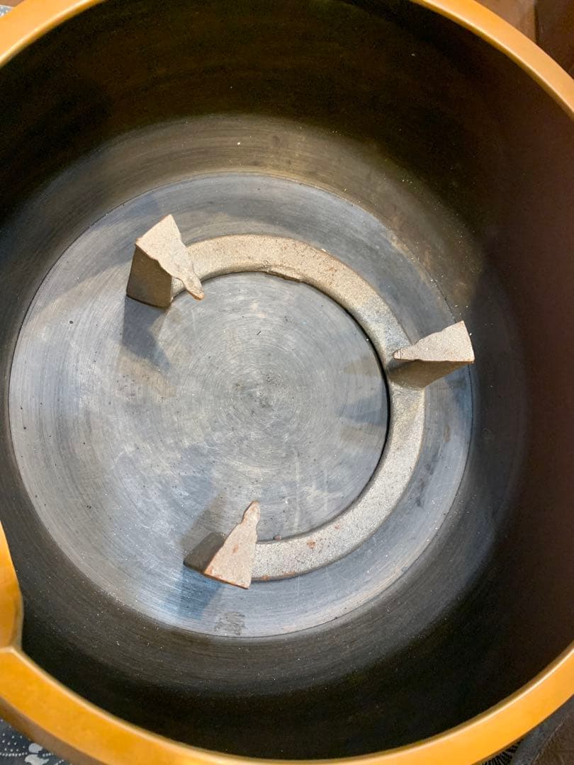 窯師辰敏作　浜松地紋　丸釜　面取風炉　風爐灰　爐用灰　底瓦　セット　茶道具