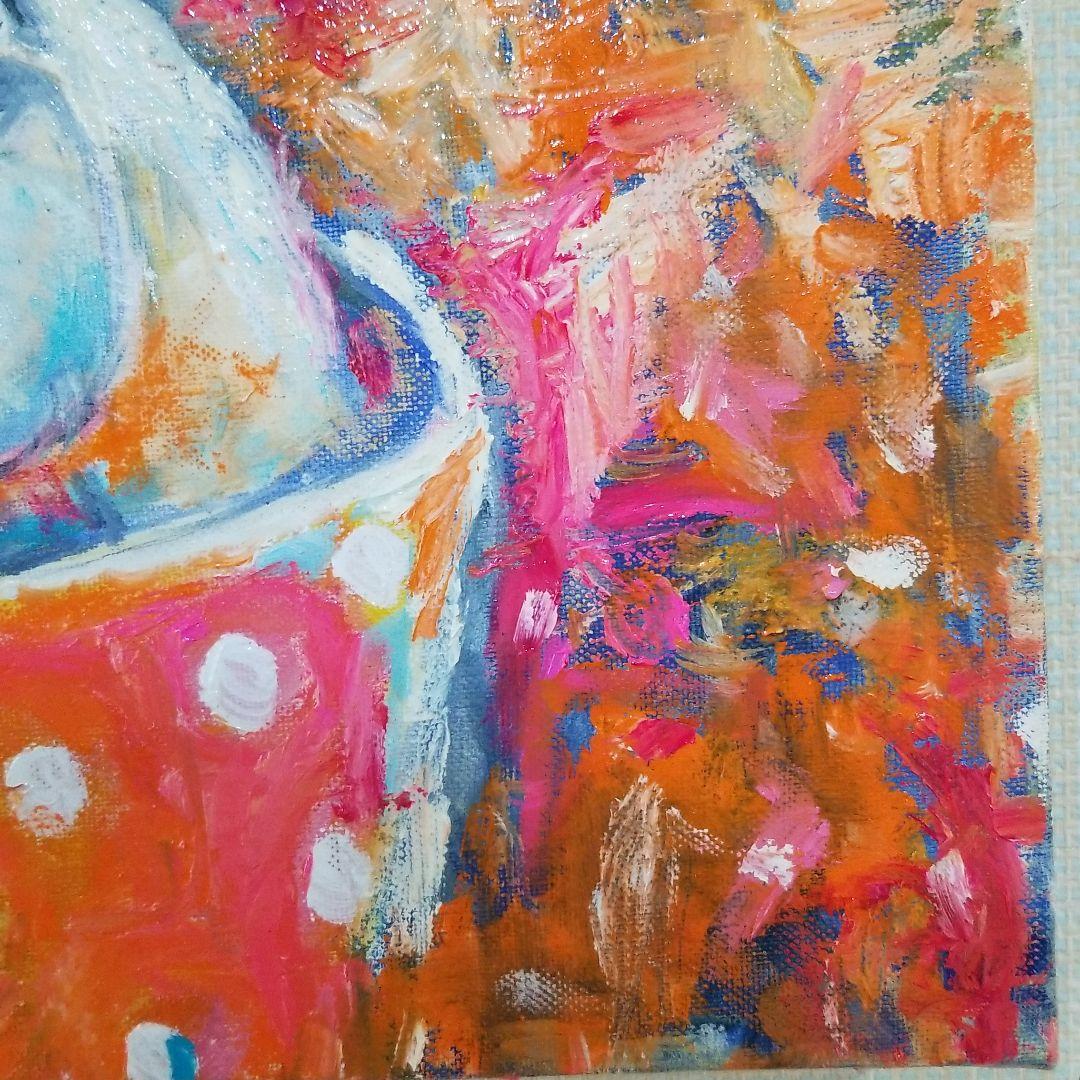 油絵　専用　素焼きのポットに入った花冠のうさぎ