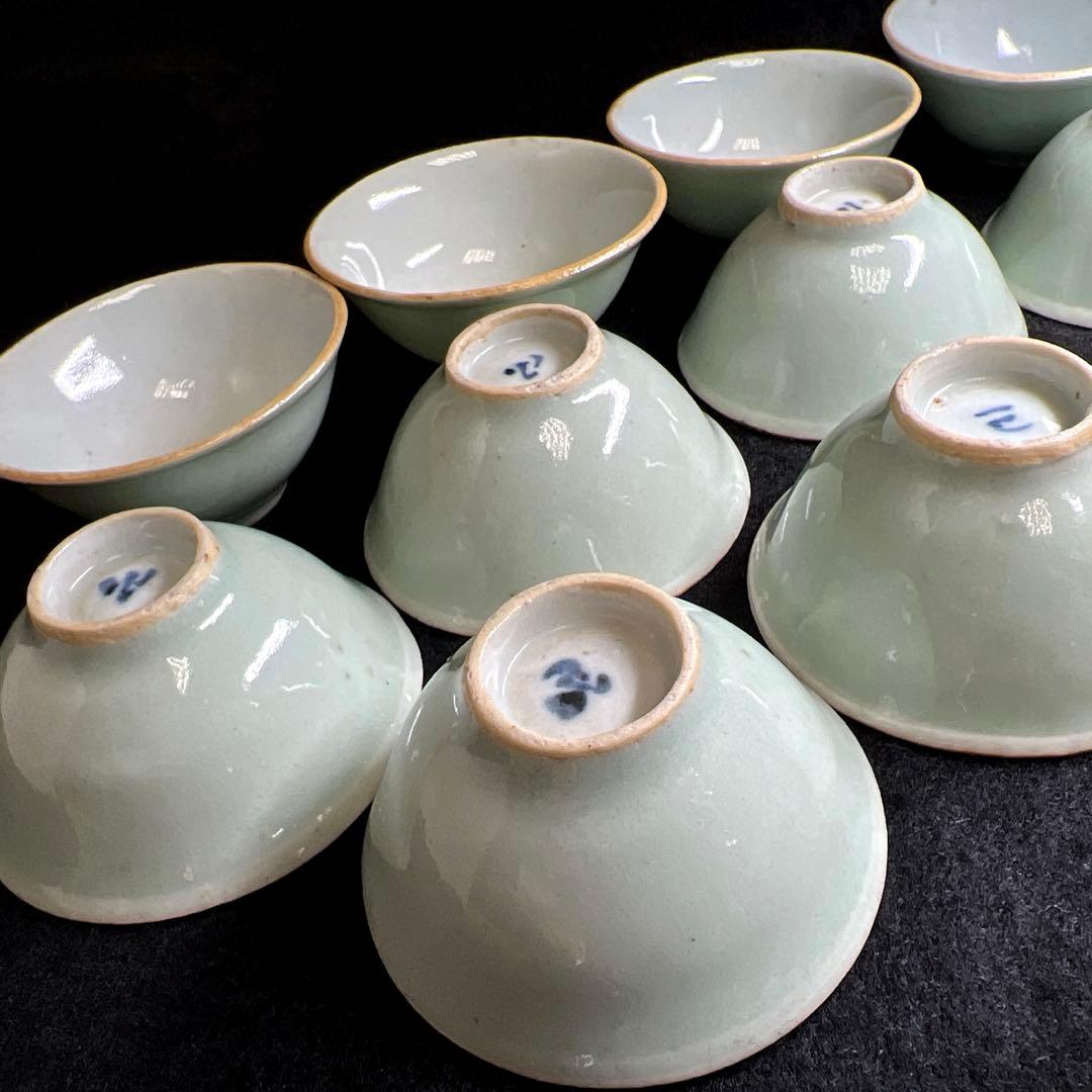 中国清朝時代　南京青磁煎茶碗10客　口径約6.5㎝　東Y7-1208☆2Fトコオ