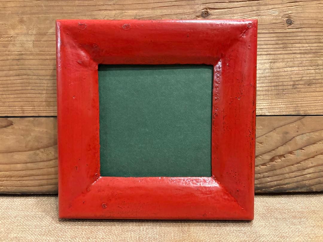 松崎融　朱漆塗　額縁　漆塗り　漆器