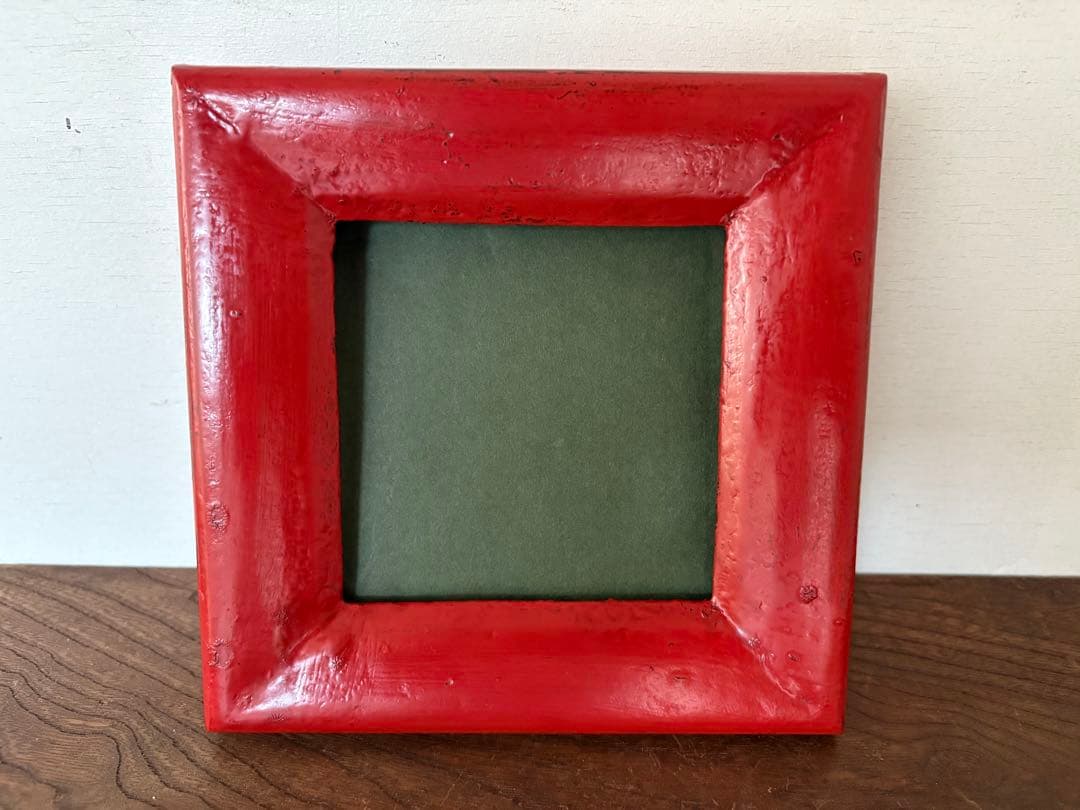 松崎融　朱漆塗　額縁　漆塗り　漆器