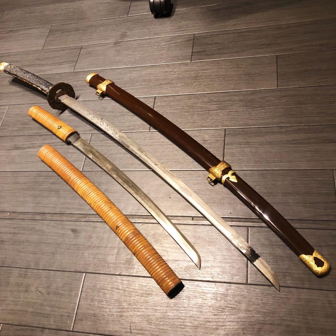 模造刀　2本セット　太刀　脇差　骨董品　ジャンクあり　藤牧　白鞘