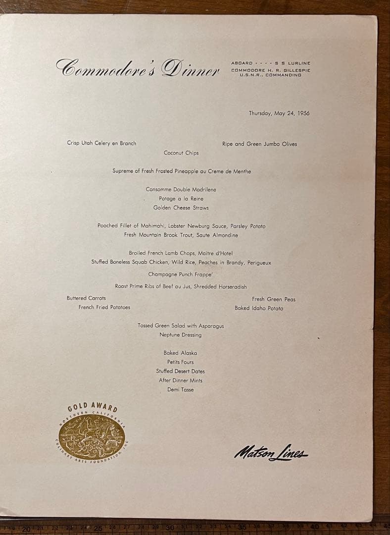 値下げ　貴重！今やアート！ 1956年代 Matson Line 客船のメニュー
