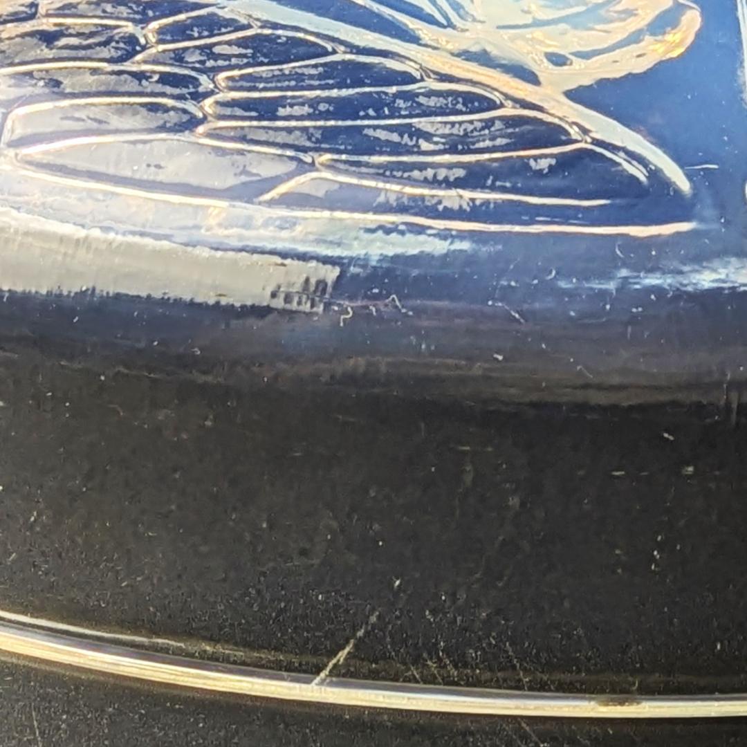 ラリックCigales 1921年セミ紋様26cm大蓋物 純正台座付　極希少