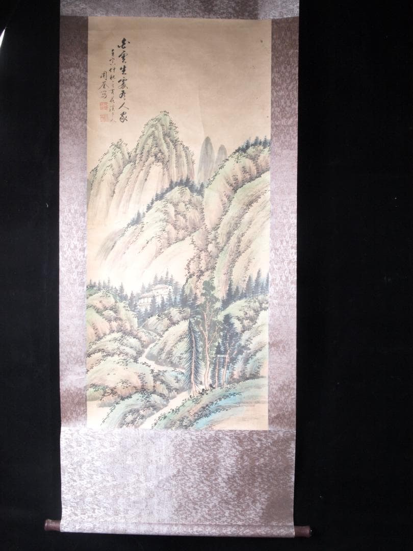 骨董掛け軸】風景図 中国　唐時代 肉筆保證 掛け軸AK1018-2A10-3