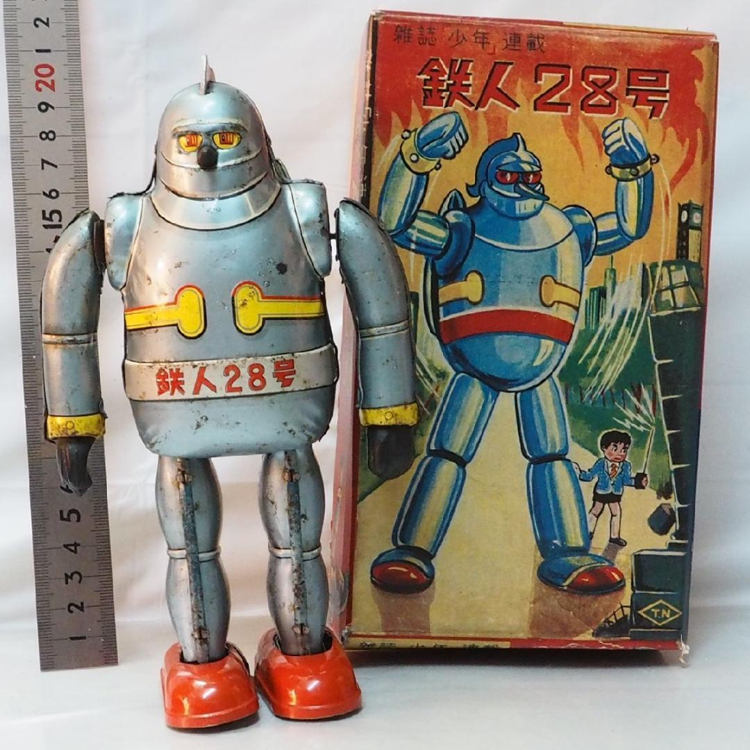 野村【鉄人28号 水色 サビ有 金具欠】当時物ブリキ ロボットTIN 箱はコピー