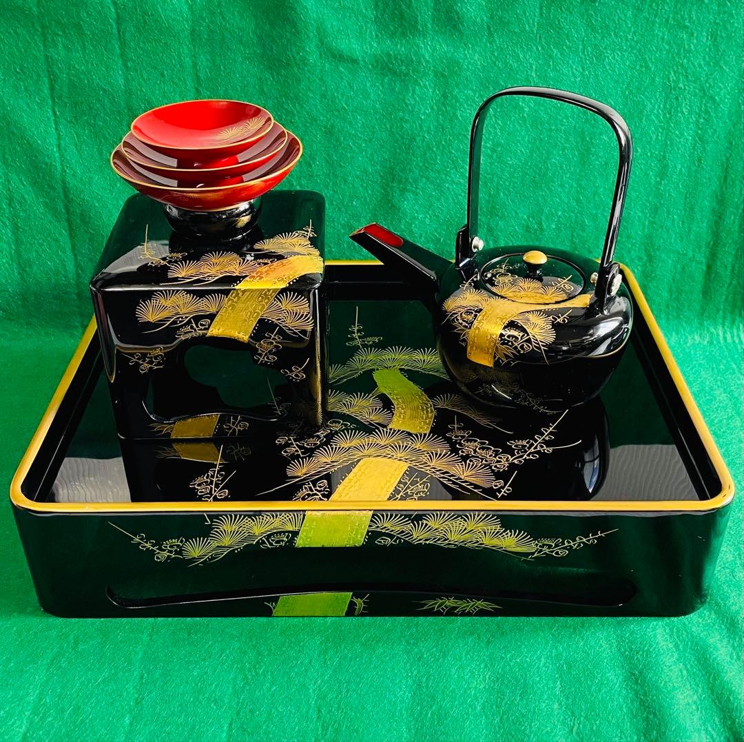 ヴィンテージ鈴木孫次作　輪島塗木製品金彩漆塗り屠蘇器セット