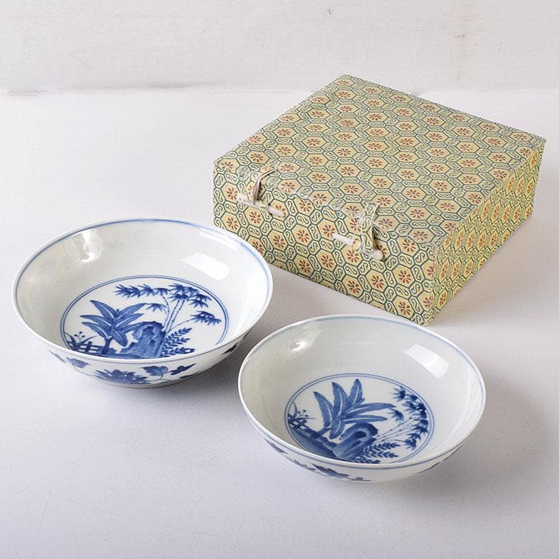 伊万里焼　古伊万里　染付　竹花文　鉢　一対　Ｃ　7603