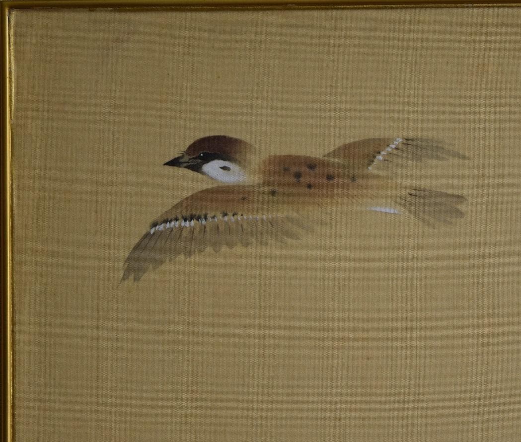 真作保証　日本画家★森　拍甫　雪南天二雀ノ図