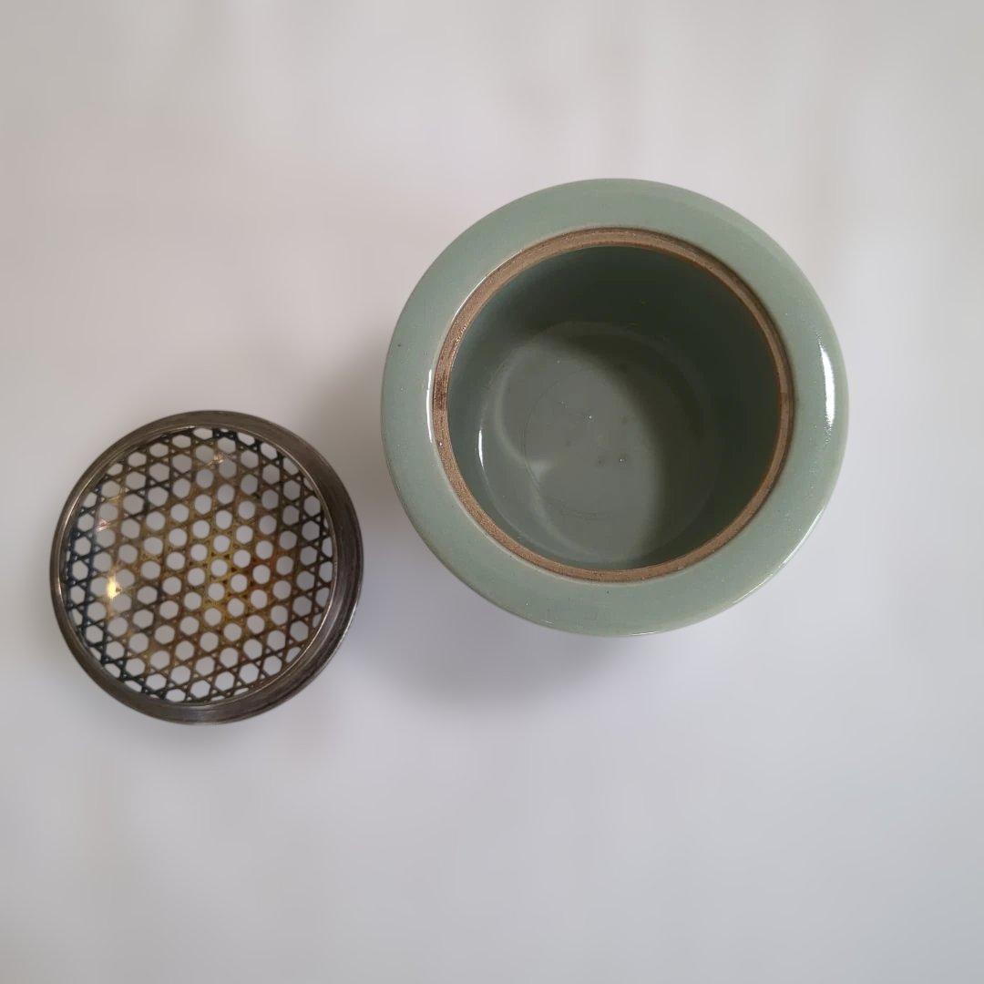 諏訪蘇山 青磁香爐 網目火屋 共箱