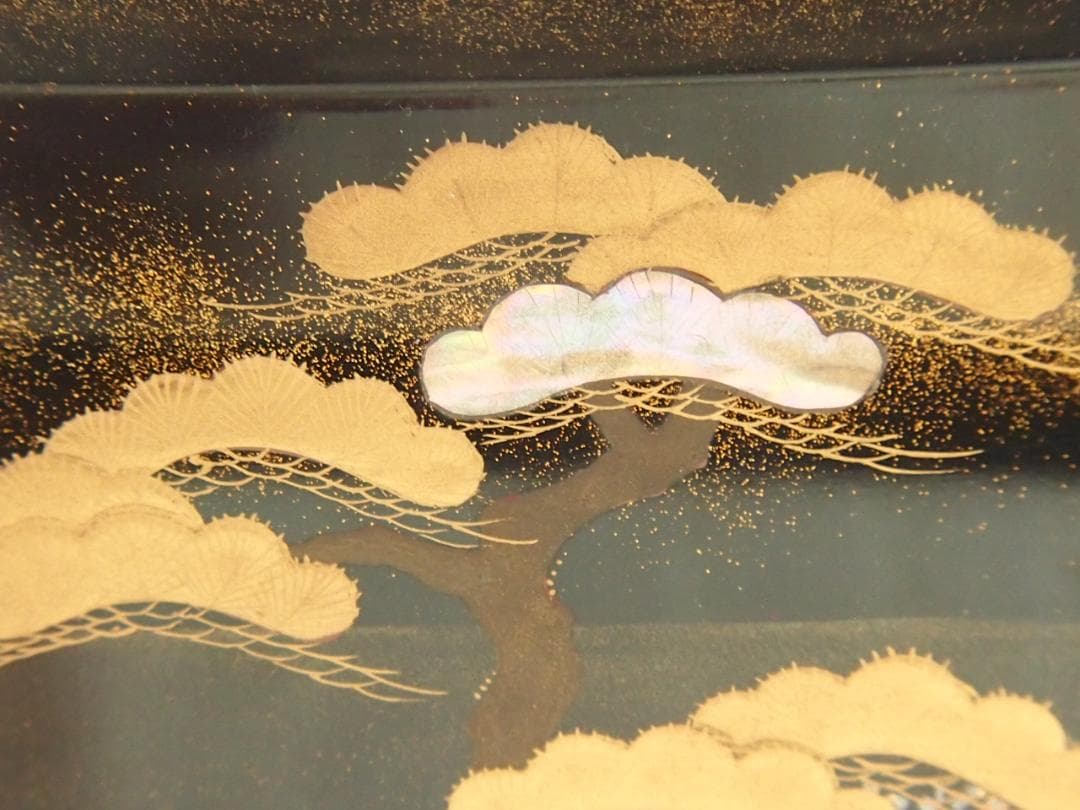 【骨董・良品】山水蒔絵 手付き盆 大小2点 三保の松原の図 古道具 検:輪島塗