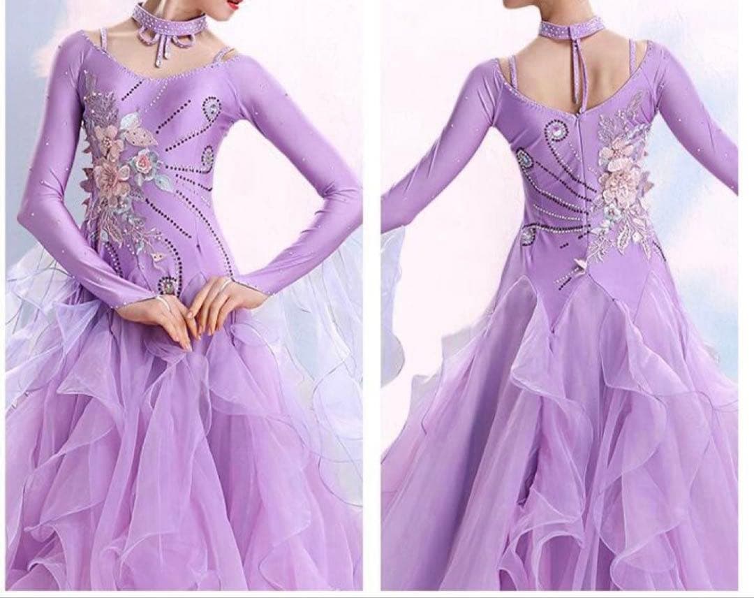 社交ダンス スタンダードドレス パープル チョーカー付き ダンス衣装 Sサイズ