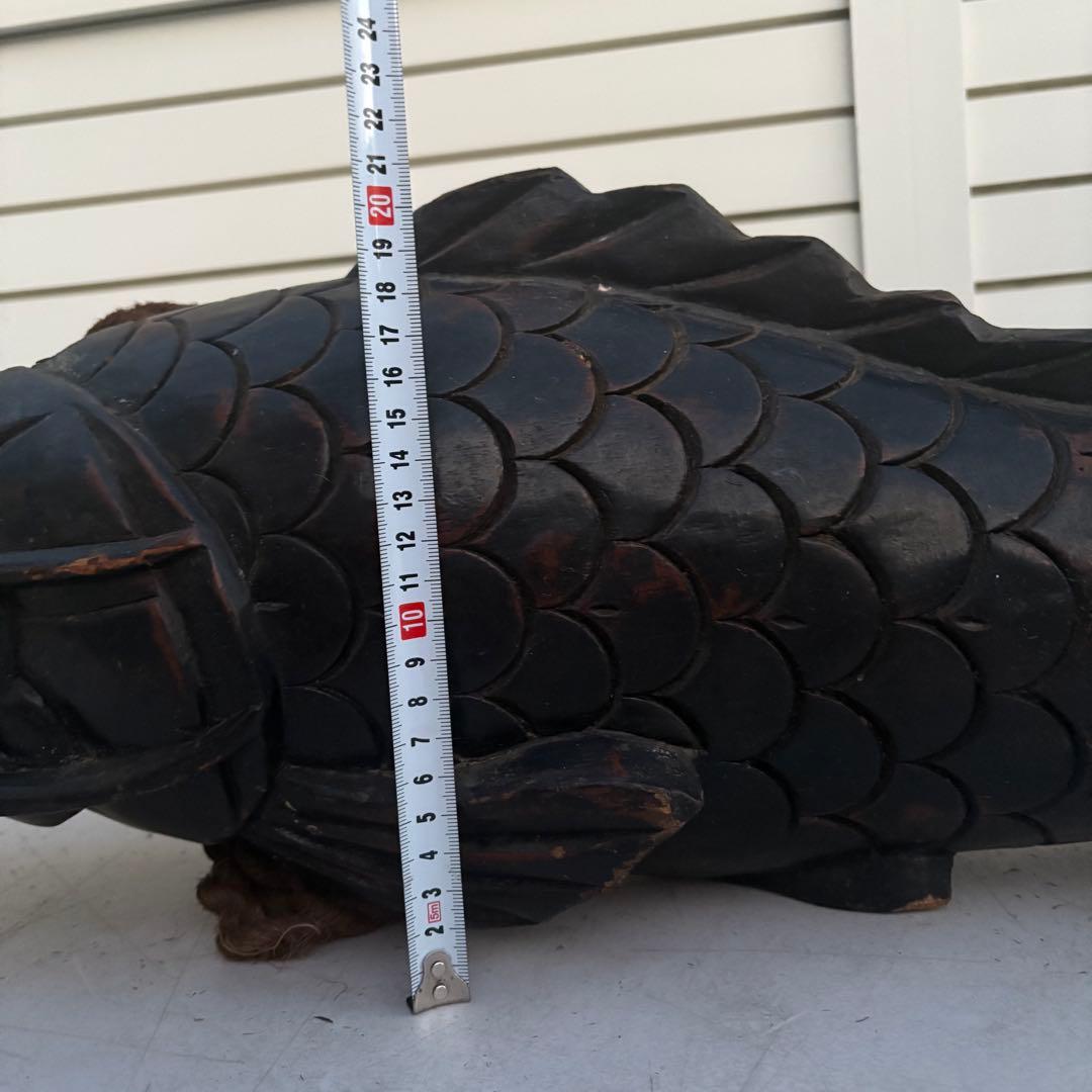 古作■自在鉤 無垢材 鯉型 精緻彫刻 吊り縄 鉄鈎付き 囲炉裏 古道具