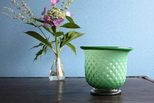 品番　g-0802 緑乳白盃洗　深鉢　コンポート　氷コップ　大正ロマン　レトロ