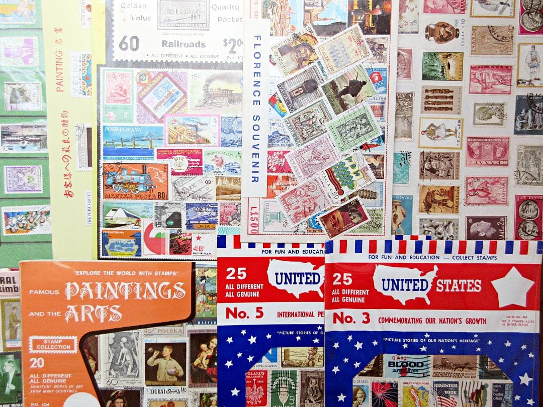 ①外国切手 台紙付き 大量セット 海外切手 まとめ売り 紙モノ ヴィンテージ