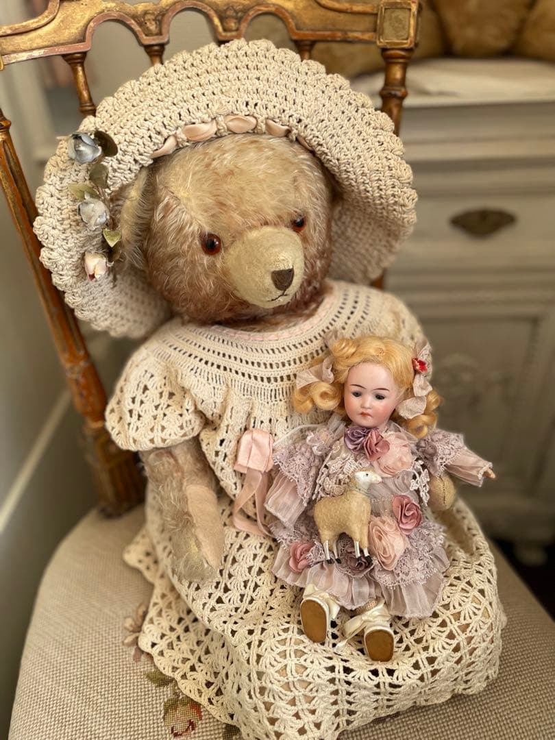 ˚✧₊⁎断捨離SALE品⁎⁺˳✧༚♡アンティークビスクドール 小さな子と羊さん♡