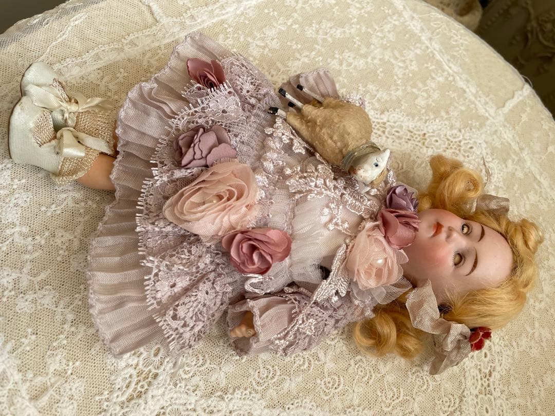 ˚✧₊⁎断捨離SALE品⁎⁺˳✧༚♡アンティークビスクドール 小さな子と羊さん♡