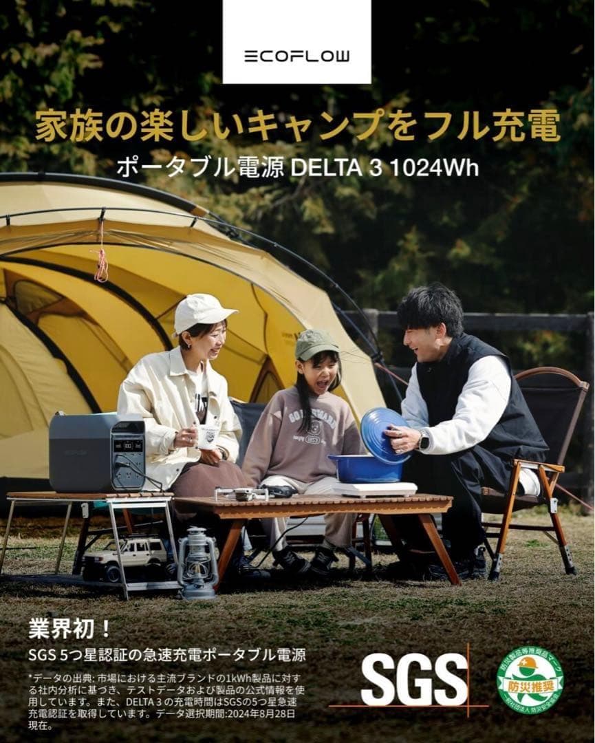 EcoFlowポータブル電源 DELTA 3+160Wソーラーパネル+専用バッグ