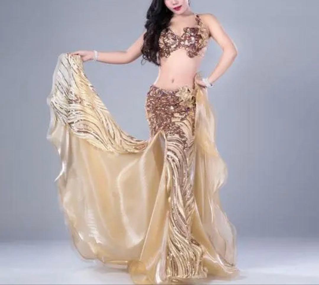 ゴールド ベリーダンス 衣装 花モチーフ