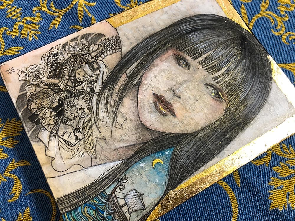 手描き絵画「月の素顔」日本画　オリジナル　原画