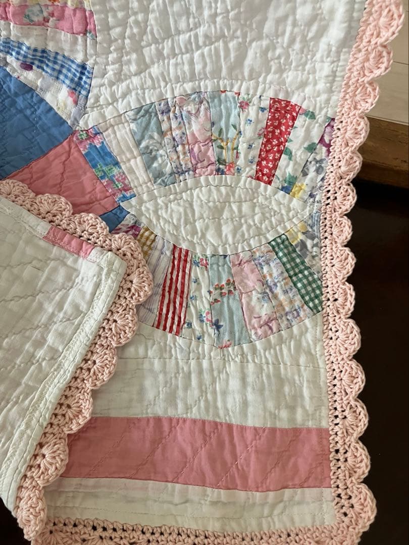 アンティークキルト　ダブルウエディング　ピンク系　フリーカバー