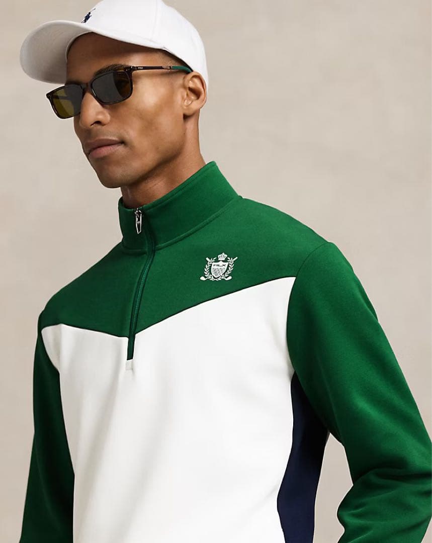 RLX ゴルフ ブロックダブルニット プルオーバー フルジップ ジャケット M