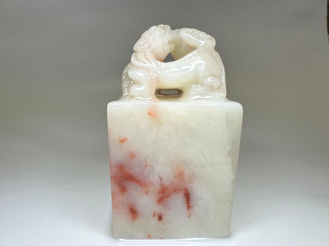 【螭虎衔芝】ラオス石　双獣　篆刻　印材 　展示会　出展　大材　美品　高級印材