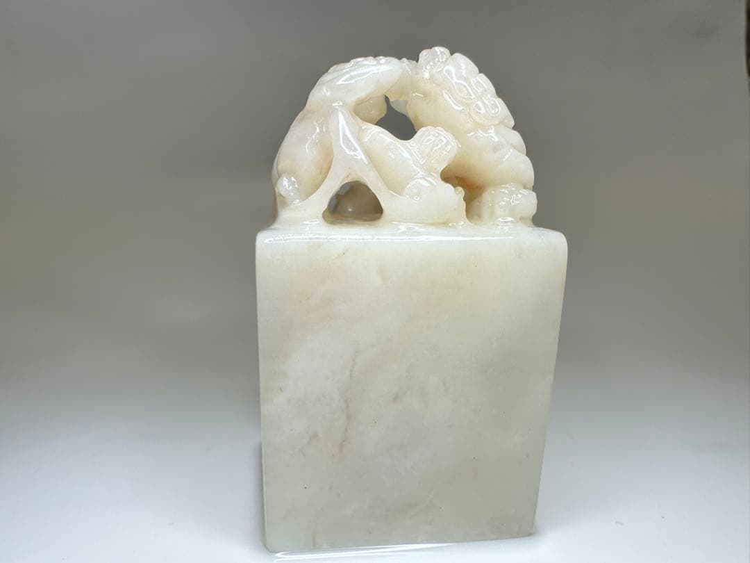 【螭虎衔芝】ラオス石　双獣　篆刻　印材 　展示会　出展　大材　美品　高級印材