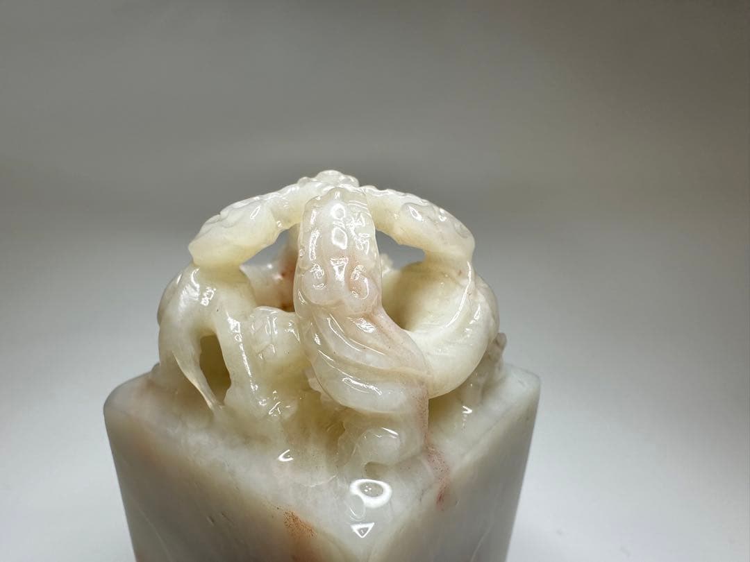 【螭虎衔芝】ラオス石　双獣　篆刻　印材 　展示会　出展　大材　美品　高級印材