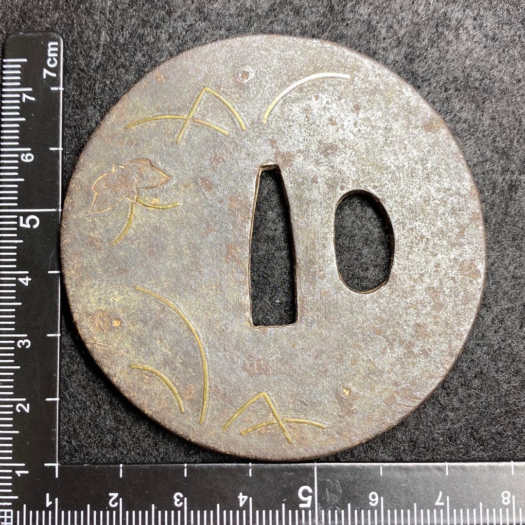 江戸期　金象嵌刀鍔　共箱　89g 東Y7-0311☆2F