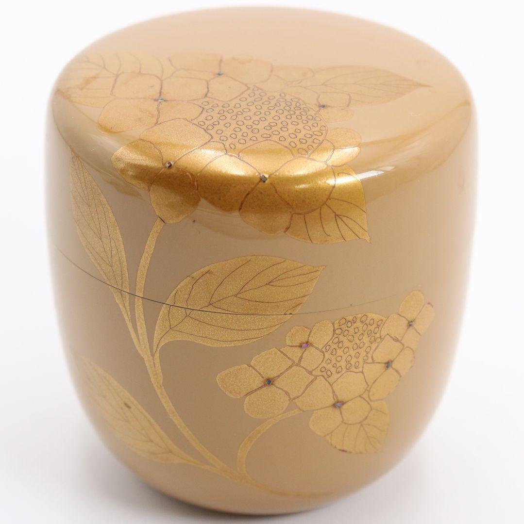 高田犀光作 白漆 紫陽花 中棗 茶道具 共箱　V920　N7