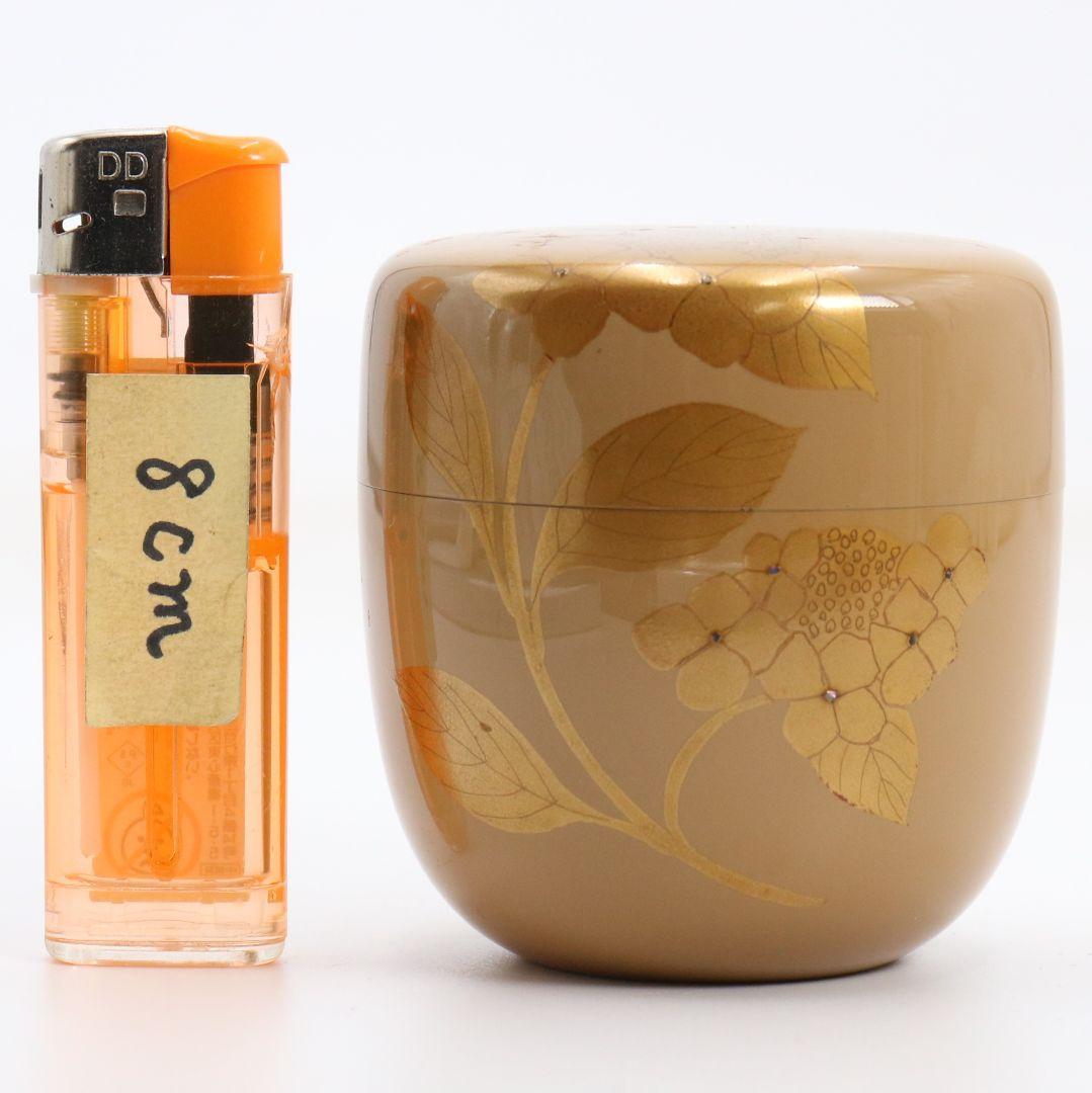 高田犀光作 白漆 紫陽花 中棗 茶道具 共箱　V920　N7