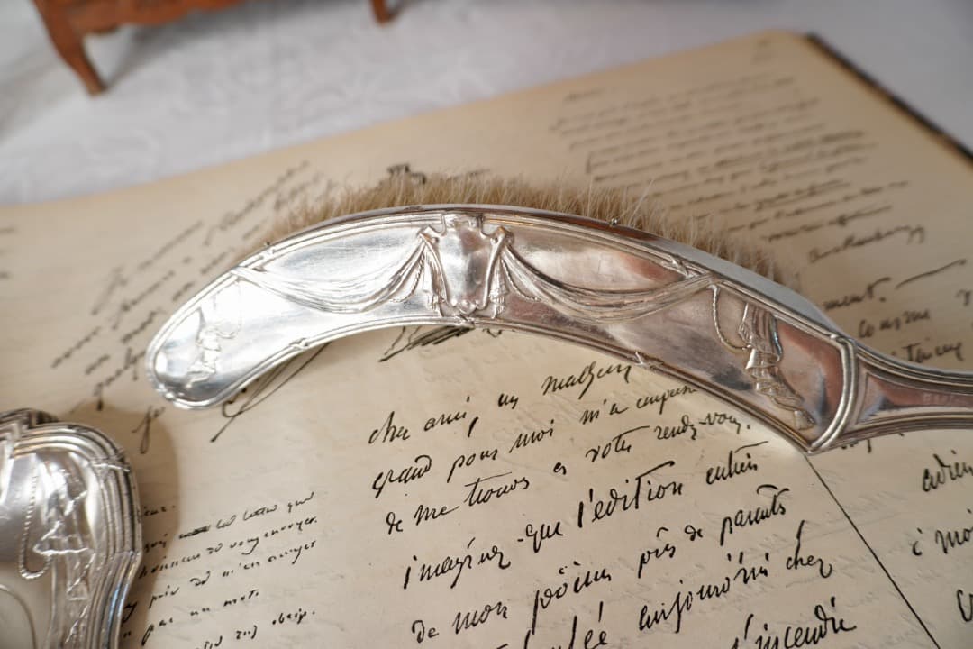 フランス アンティーク シルバープレート ダストパン ブラシ セット