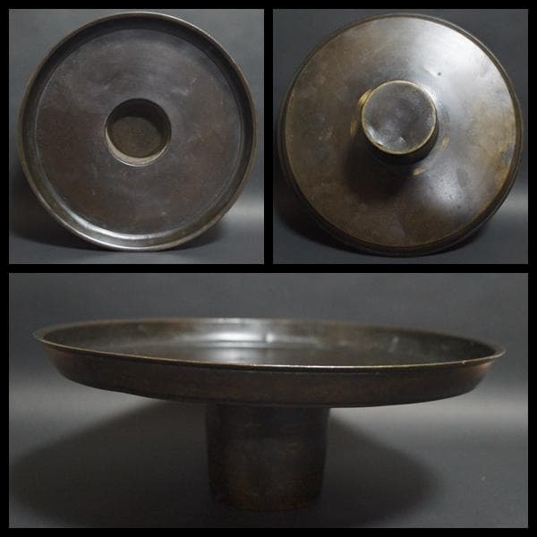 華道 花器 金工細工 銅製金銀象嵌『金閣寺』薄端 生け花 ヴィンテージ★時代物★