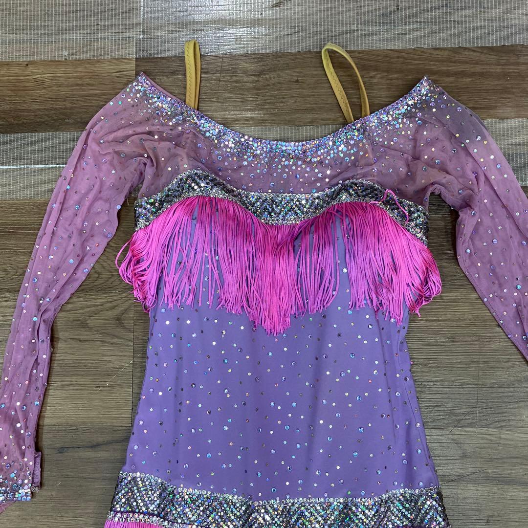 2.3 競技ダンス ラテン バトン用 ドレス パープル ピンク 社交ダンス