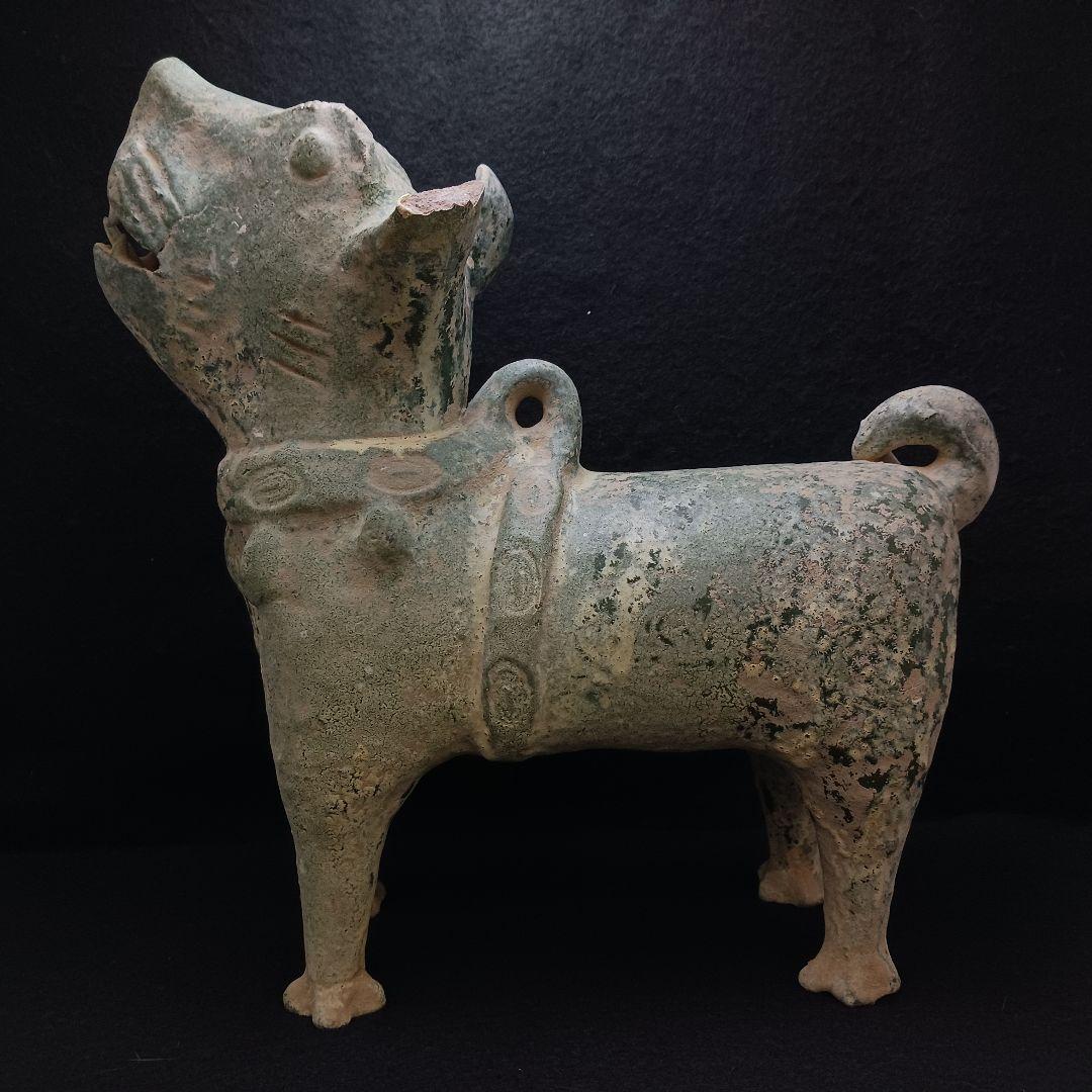 Y2952-1 中国 漢代 緑釉犬 置物 高さ34㎝