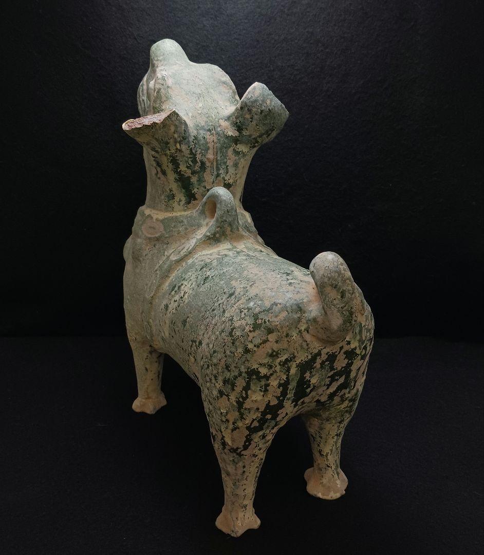 Y2952-1 中国 漢代 緑釉犬 置物 高さ34㎝