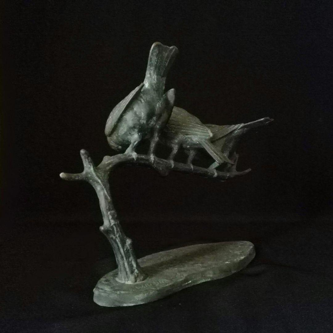 超レア逸品　枝に止まった3羽のスズメ　ブロンズ　W.ROBRA作　アールヌーボー