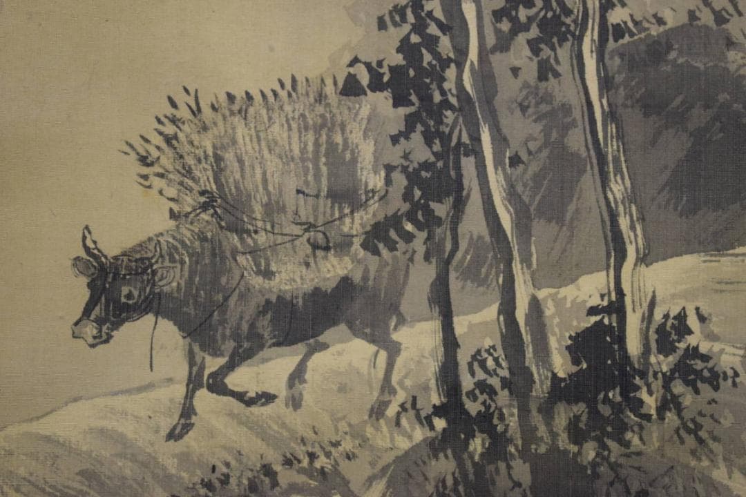 真作/谷文晁/山水牛図/杉題箱付/布袋屋掛軸HG-769