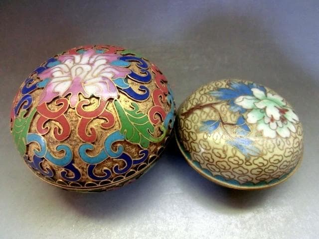 香合■七宝焼き 牡丹画 鳩居堂製 中国 花紋 蓋物 お茶道具時代物 骨董品■