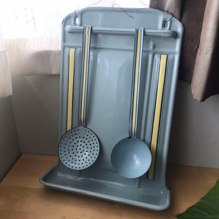 1940 フランス アンティーク レードルラック セット ホーロー エナメル