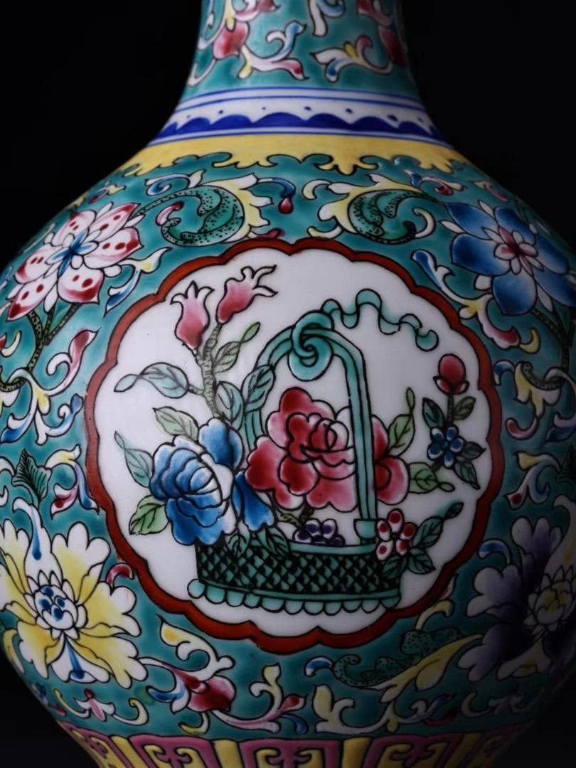 中国古美術・旧蔵珐琅彩瓷器花瓶・純手描き・茶道具・置物・観賞瓶・文房具·時代物