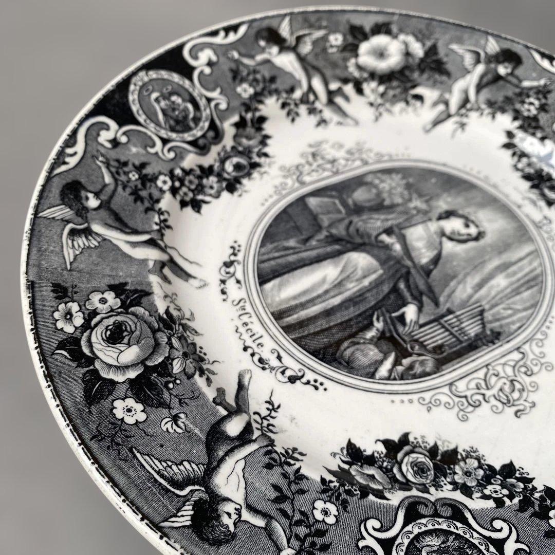 【アンティーク】 聖セシリア プレート グリザイユ フランス
