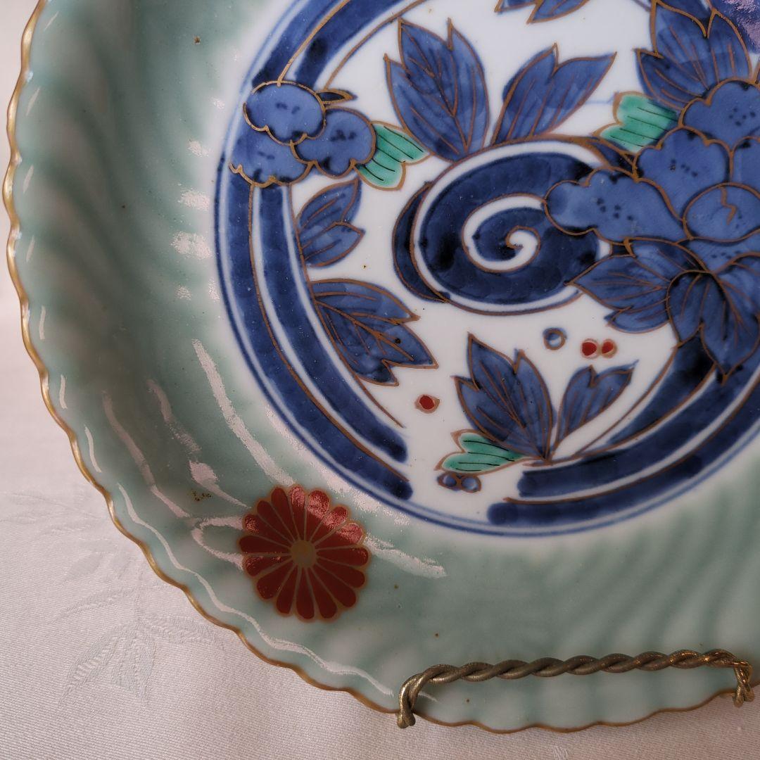 古伊万里 七寸皿 ② 色絵 青磁 菊文様 江戸期