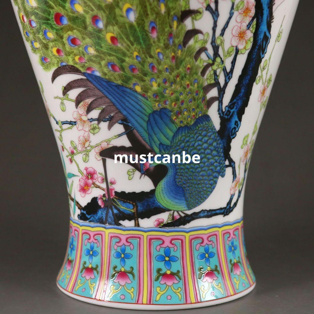 景徳鎮薄胎蒔金パステル孔雀瓶 陶磁器 装飾品 現代工芸 品美術品 置物