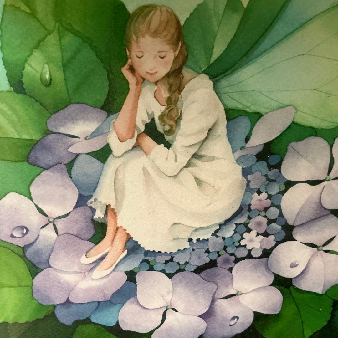 リトグラフ　永田萌　「雨の香りに包まれて」大判 サイン入り　木製フレーム