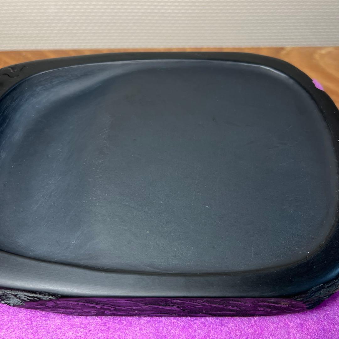 ⭕️雨端硯　名工　12代　雨宮弥兵衛　縁に昇雲を彫刻　程度良い　大型自然硯