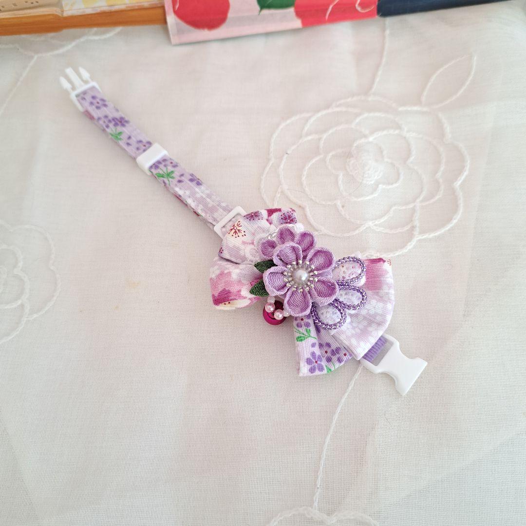 つまみ細工ダブルリボン(藤色)わんちゃん猫ちゃん用首輪