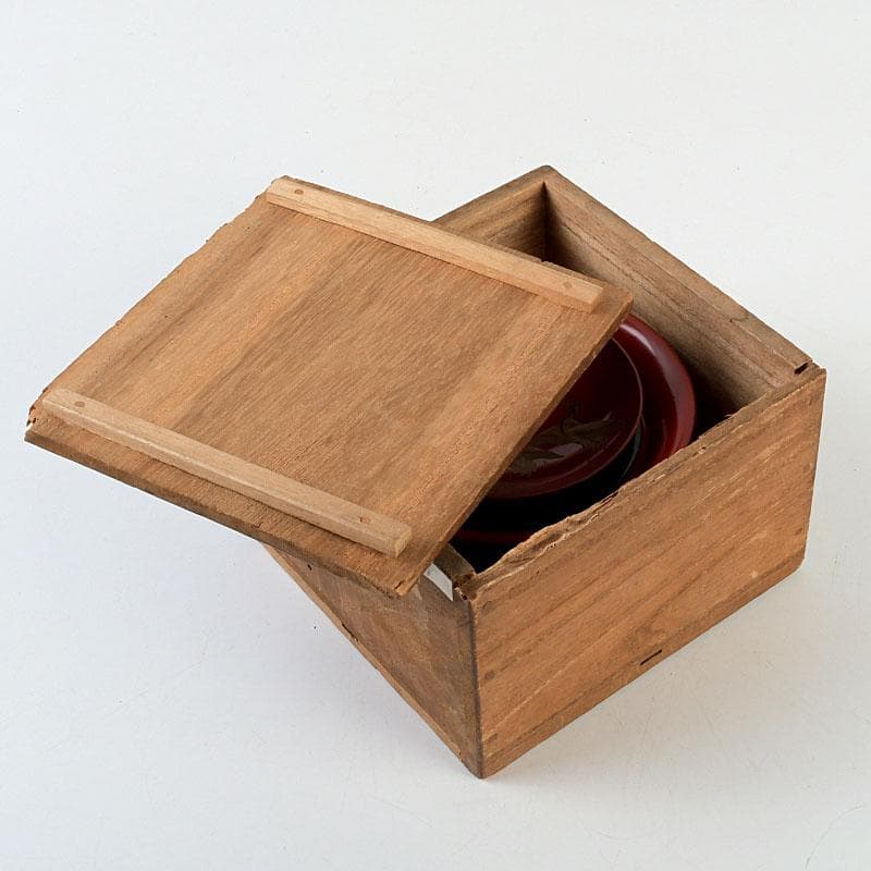 和食器　朱塗　鶴蒔絵　椀　盃　時代箱　V　9585