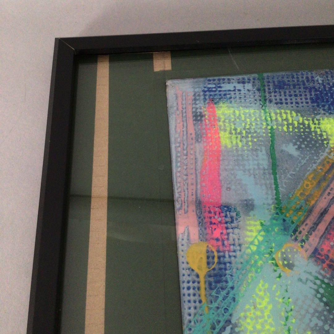 No3651 額装　作者不詳　抽象画　ガラス絵　紙箱付　絵画　アート　送料無料